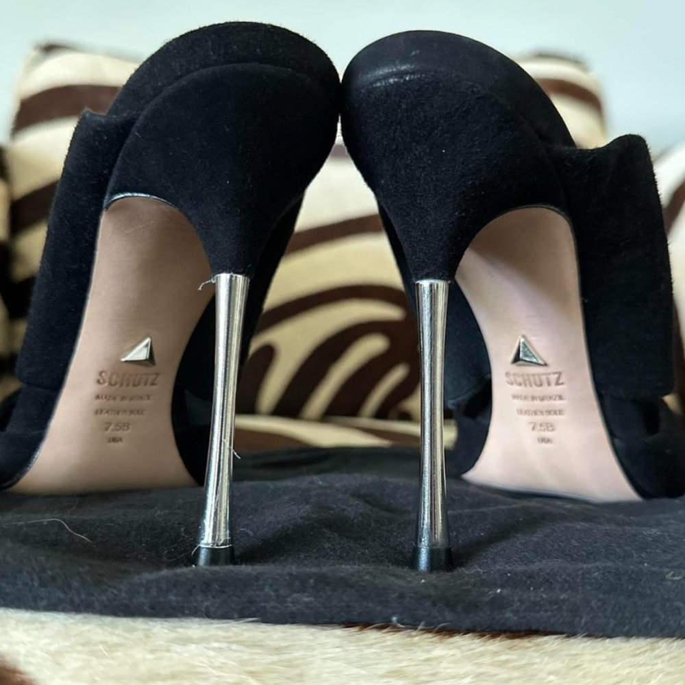 NWT Schutz Black Velvet Silver Stiletto Mules